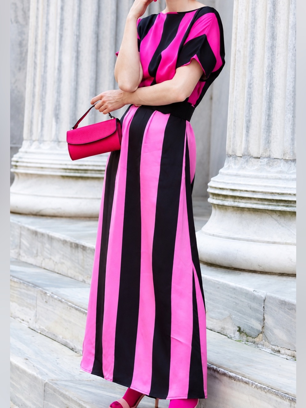 Christopher John Rogers Target Maxi Dress Size 2 Pink Black Striped Designer